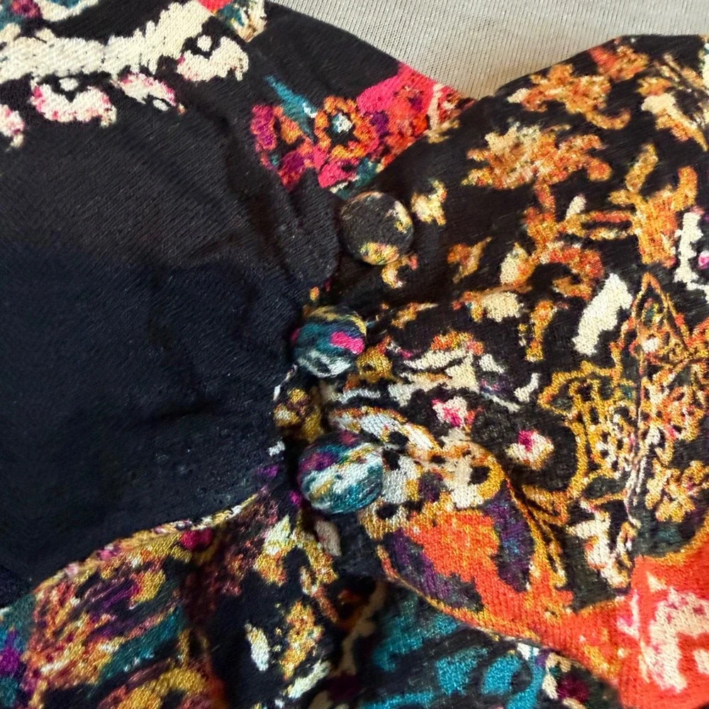 Free people Boho Paisley High Neck Open Back Dress‎ Long Sleeve Multi Color Sm